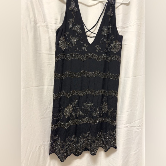 Free People Bali Mad Love beaded Mini Dress Black size Medium NWOT - Picture 5 of 9